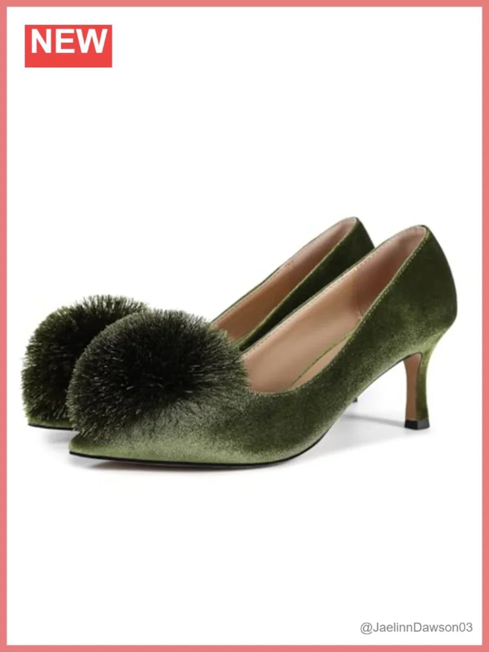 Women's Suede Pointed Toe Stiletto Pumps with Fluffy Pom Poms Heels 2.76in